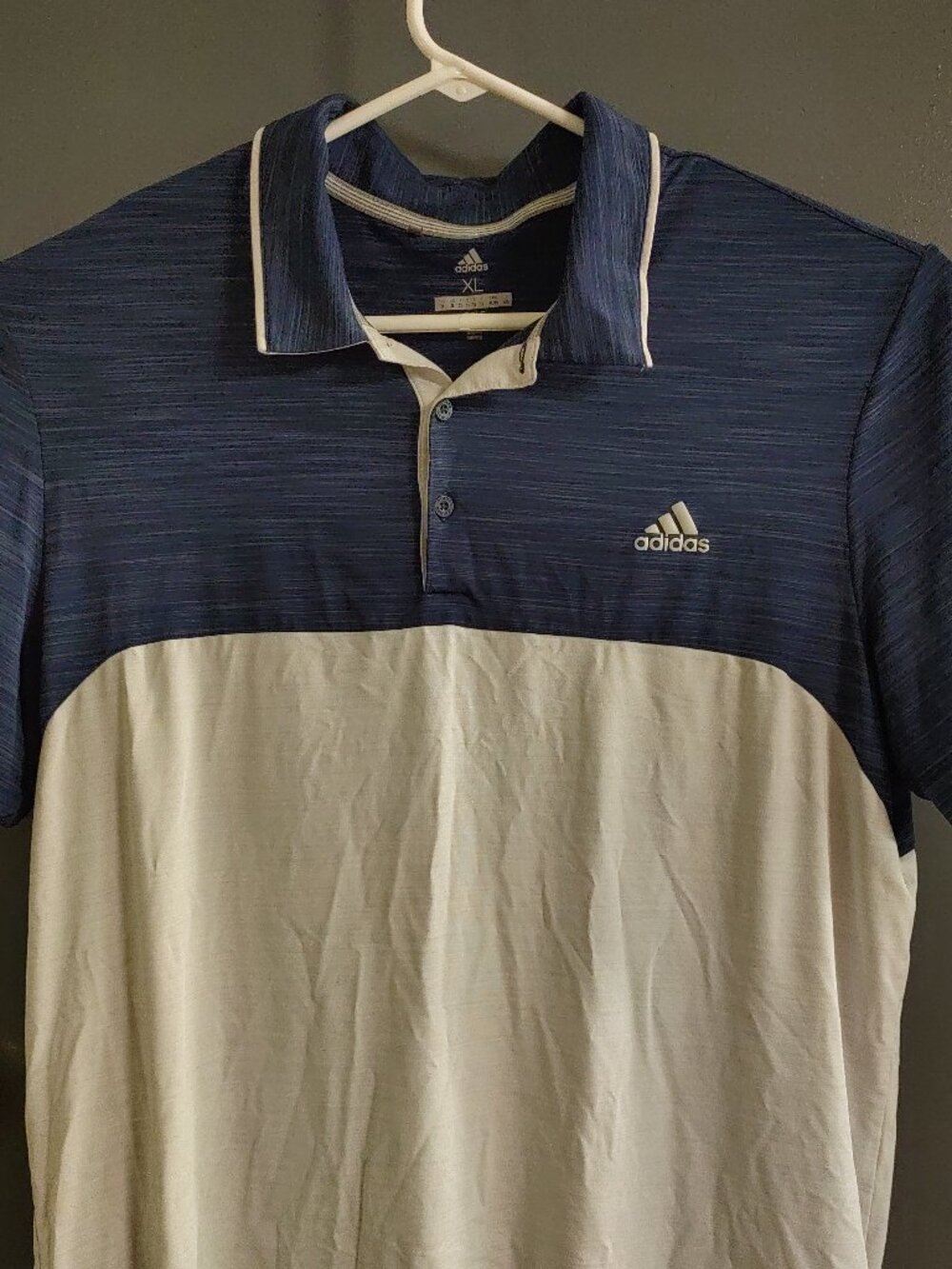 Adidas Men's XL Golf Polo Shirt Color Block Blue Outdoor Performance 3 Stripes